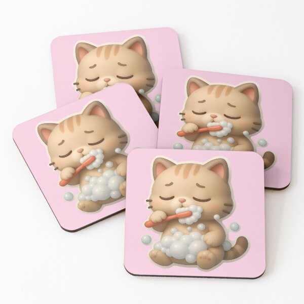 Item preview, Sleepy Chibi Cat Brushing Teeth Bubbles designed and sold by VibeShift Studio.