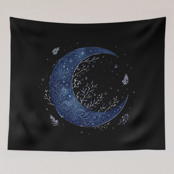 Item preview, Mystic Indigo Crescent Moon - Celestial Botanical Design designed and sold by PawsyVibe.