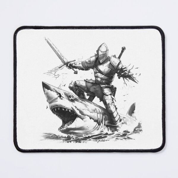 Item preview, Armored Knight Riding Shark – Epic Fantasy Warrior Black & White Ink Art designed and sold by inkoutninja.