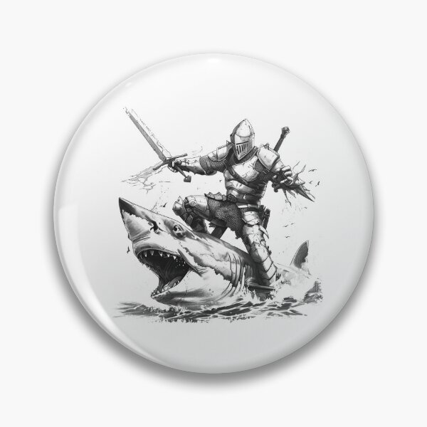 Item preview, Armored Knight Riding Shark – Epic Fantasy Warrior Black & White Ink Art designed and sold by inkoutninja.