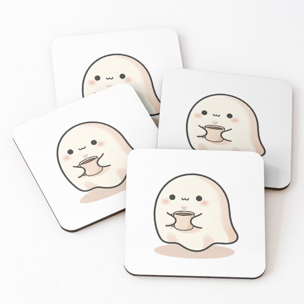 Item preview, Cute Ghost Drinking Coffee – Cozy Kawaii Ghost Art designed and sold by Biwbiwty.