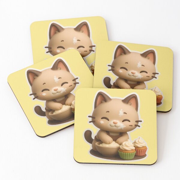 Item preview, Tiny Chibi Cat Baking Cupcakes Flour Face designed and sold by VibeShift Studio.