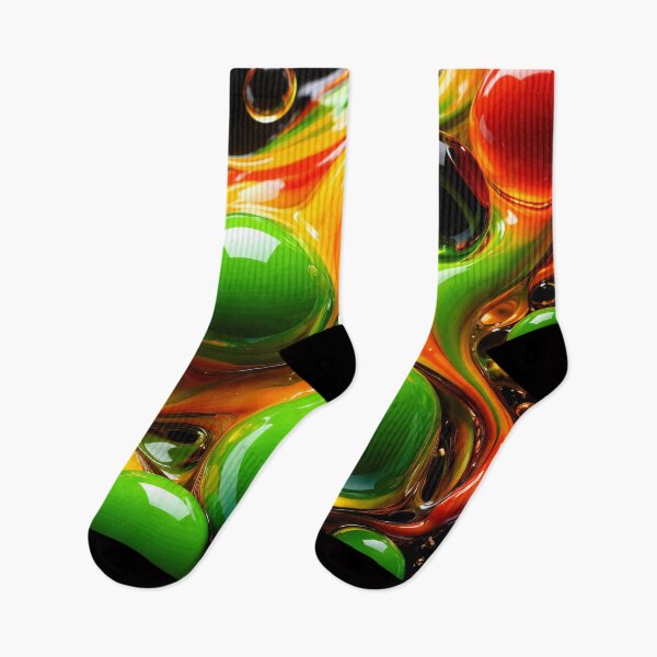 Item preview, Glossy Neon Liquid Bubble Abstract – Green Orange Yellow Fluid Art designed and sold by Kaleidoscope Print.