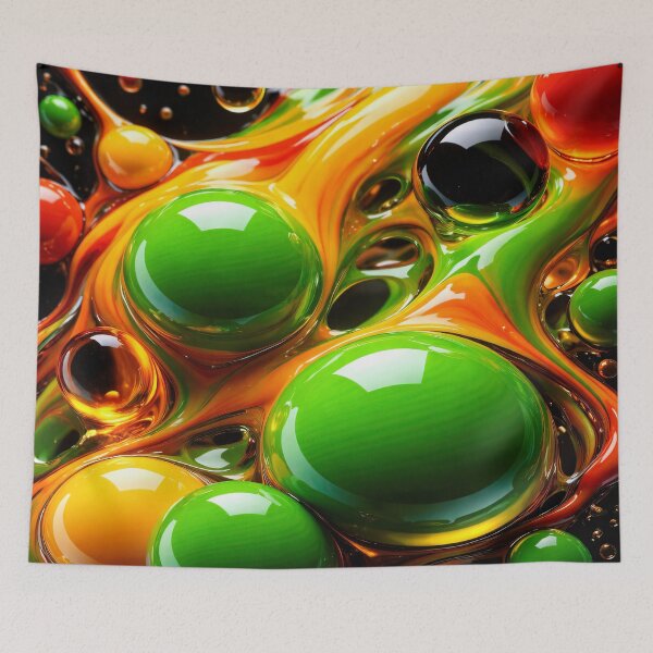 Item preview, Glossy Neon Liquid Bubble Abstract – Green Orange Yellow Fluid Art designed and sold by Kaleidoscope Print.