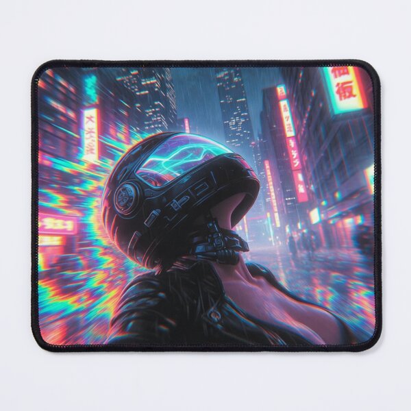 Item preview, Cyberpunk Neon Glitch Babe – Futuristic Helmet in Rainy Tokyo RGB Storm designed and sold by RadaQueen.