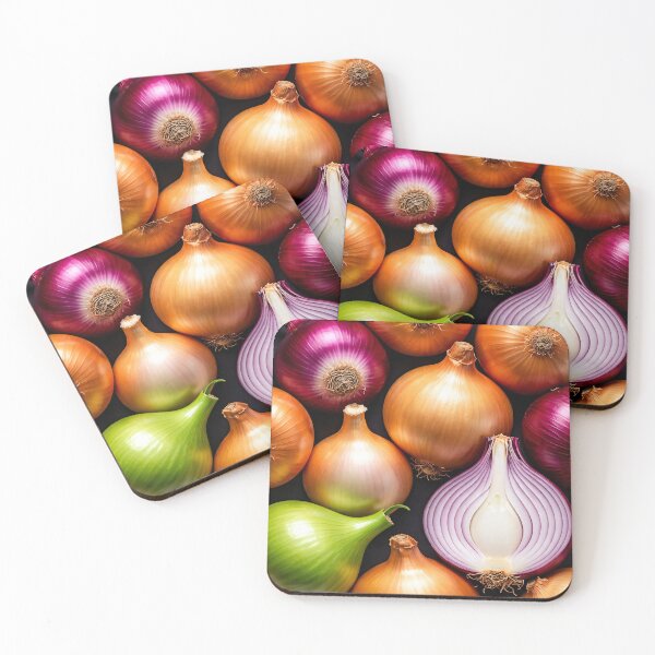 Item preview, Onion Still Life Photography – Red Yellow Green Bulbs on Dark Background designed and sold by Kaleidoscope Print.