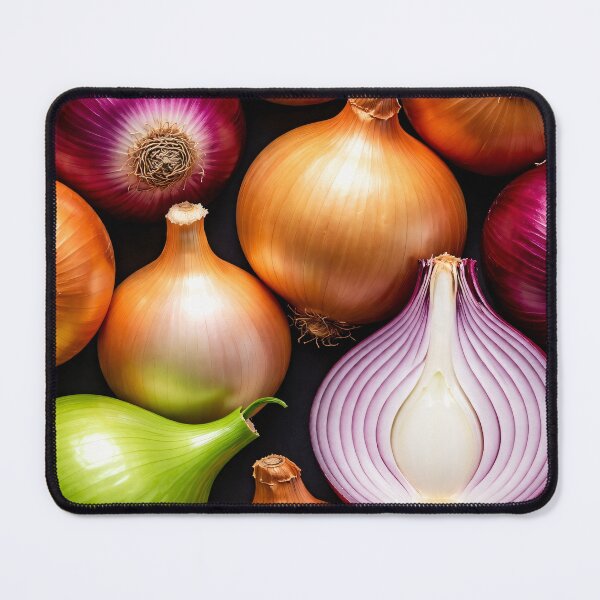 Item preview, Onion Still Life Photography – Red Yellow Green Bulbs on Dark Background designed and sold by Kaleidoscope Print.