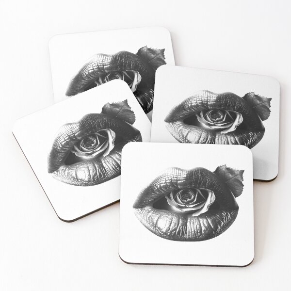 Item preview, Rose Lips – Black & White Gothic Floral Mouth Surreal Aesthetic Art designed and sold by inkoutninja.