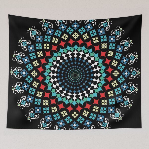 Item preview, Ornamental Mandala with Blue and Red Floral Geometric Pattern designed and sold by PowerAntShop.