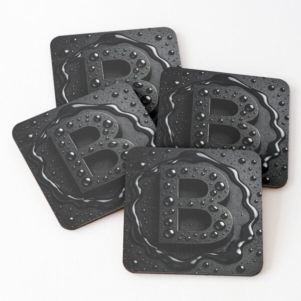 Item preview, Black Letter B Monogram – Dark Glossy Water Droplets Minimal 3D Typography designed and sold by Kaleidoscope Print.