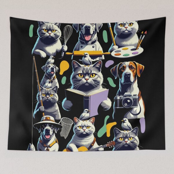Item preview, Whimsical Pet Hobbies Collage - Cute Cat and Dog Career Mashup designed and sold by GenZFashion000.