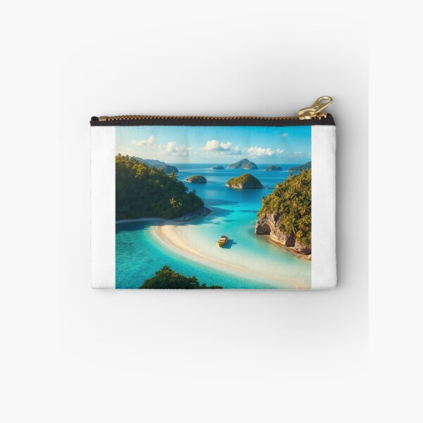 Item preview, Tropical Paradise Beach Lagoon with Boat and Islands designed and sold by Vida e Arte.