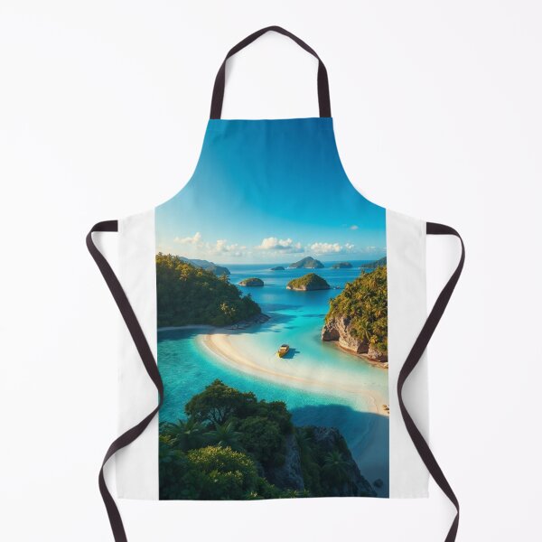 Item preview, Tropical Paradise Beach Lagoon with Boat and Islands designed and sold by Vida e Arte.