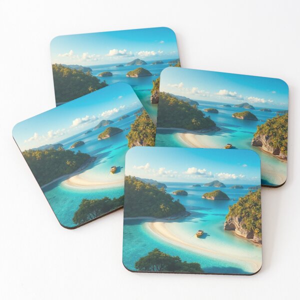 Item preview, Tropical Paradise Beach Lagoon with Boat and Islands designed and sold by Jade Ado.