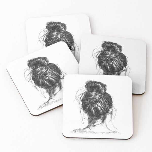 Item preview, Messy Bun Hair Sketch – Black & White Woman Updo Minimal Line Art designed and sold by inkoutninja.