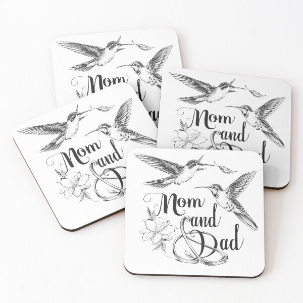 Item preview, Mom and Dad – Hummingbirds & Wedding Rings Black and White Floral Typography designed and sold by inkoutninja.