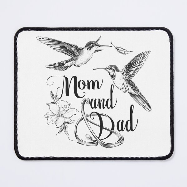 Item preview, Mom and Dad – Hummingbirds & Wedding Rings Black and White Floral Typography designed and sold by inkoutninja.