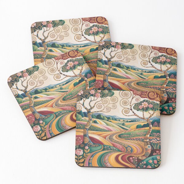 Item preview, Klimt Inspired Golden Art Nouveau Landscape – Ornamental Floral Pattern Luxury Wall Art designed and sold by Tamas Das.