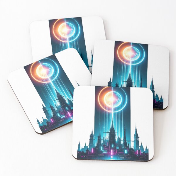 Item preview, Neon Cyberpunk Future City Under Cosmic Energy Sky designed and sold by Dzblack.