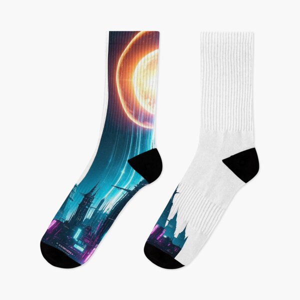Item preview, Neon Cyberpunk Future City Under Cosmic Energy Sky designed and sold by Dzblack.