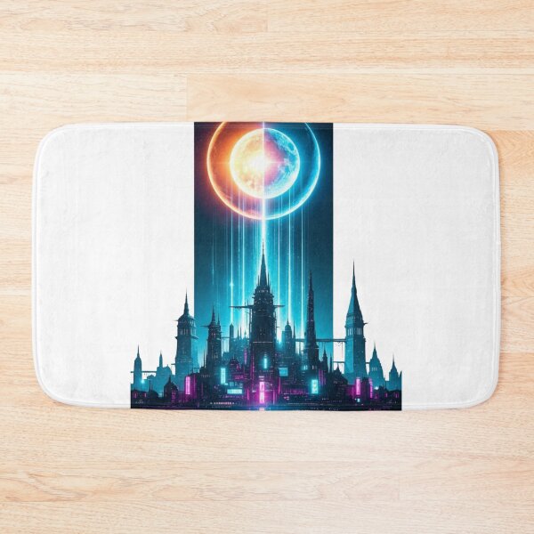 Item preview, Neon Cyberpunk Future City Under Cosmic Energy Sky designed and sold by Dzblack.