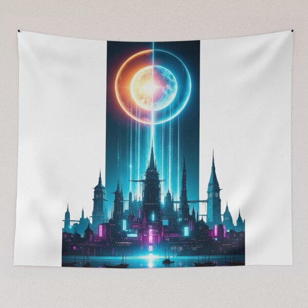 Item preview, Neon Cyberpunk Future City Under Cosmic Energy Sky designed and sold by Dzblack.