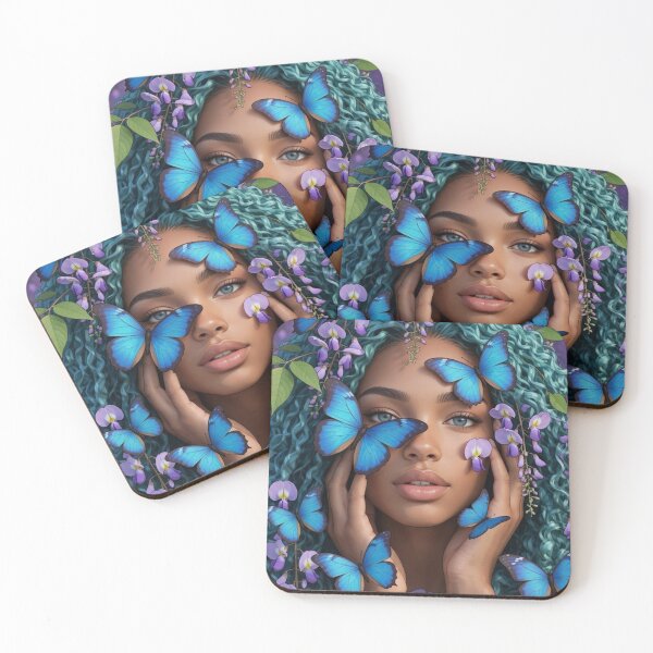 Item preview, Enchanted Butterfly Portrait with Teal Flora designed and sold by Faelightstudio.