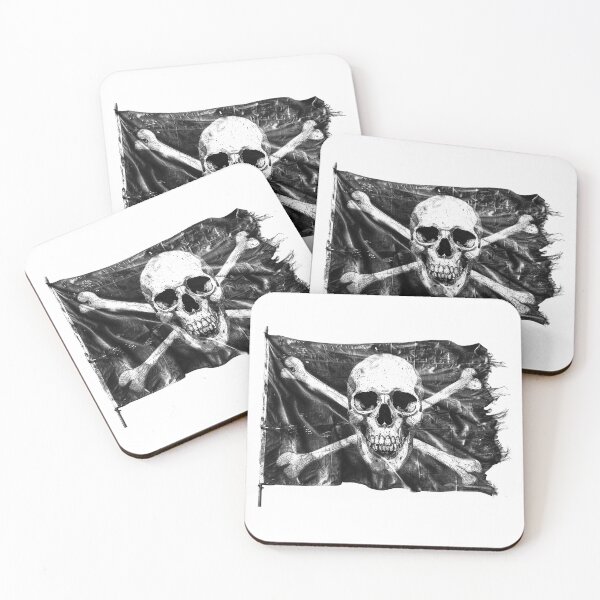 Item preview, Pirate Skull and Crossbones Flag – Vintage Grunge Jolly Roger Black & White designed and sold by inkoutninja.