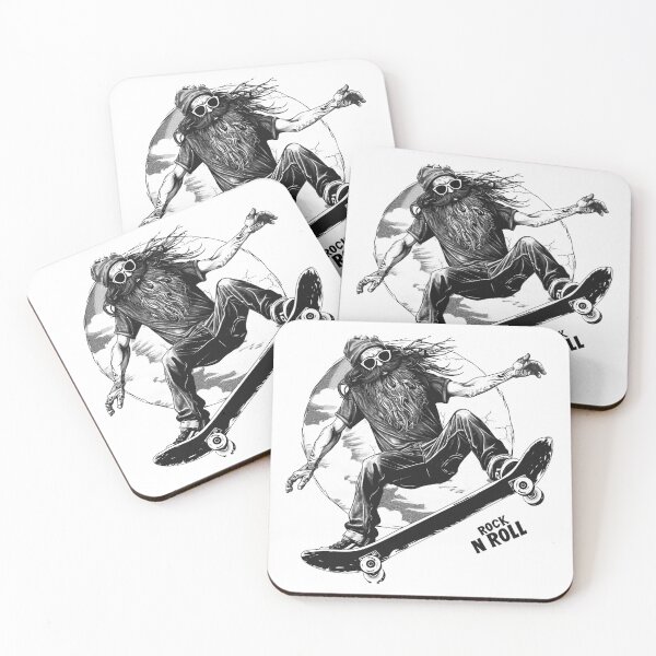 Item preview, Rock N Roll Skateboarder – Bearded Skater Trick Black & White Grunge Art designed and sold by inkoutninja.