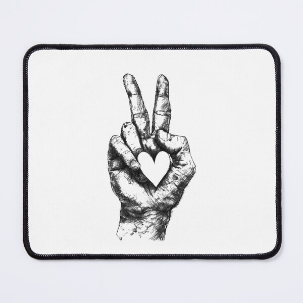 Item preview, Peace Hand Heart – Black & White Sketch Two Finger V Sign Love designed and sold by inkoutninja.