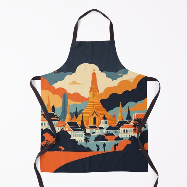 Item preview, Bangkok Temple Skyline at Sunset – Thailand Travel Poster Illustration designed and sold by KiraChie.