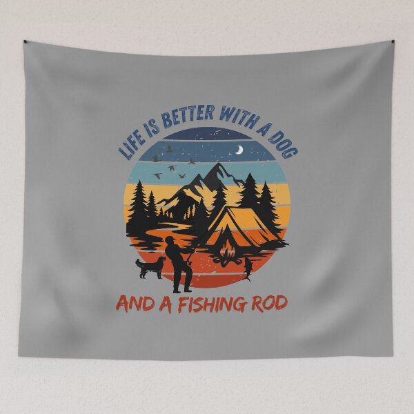 Item preview, Retro Sunset Fishing & Camping with My Dog Adventure Gear designed and sold by paws-peaks-adv.