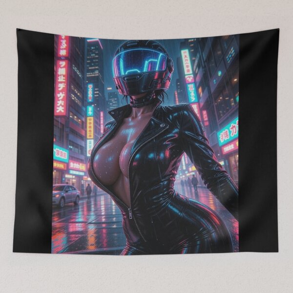 Item preview, Cyberpunk Neon Rain Goddess – Aggressive Latex Suit & Glowing Helmet in Tokyo Storm designed and sold by RadaQueen.