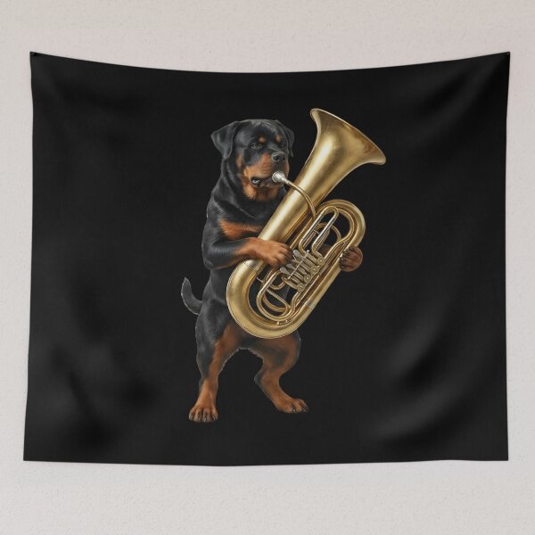 Item preview, Rottweiler Playing Tuba Player Tubaist Dog Lover designed and sold by DoodleTortle.