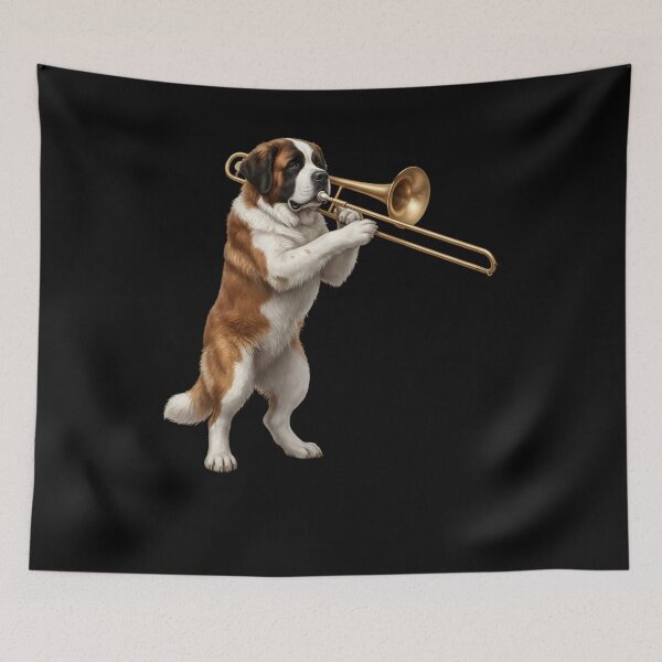 Item preview, Saint Bernard Playing Trombone Player Trombonist Dog Lover designed and sold by DoodleTortle.
