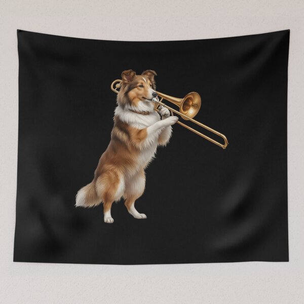 Item preview, Shetland Sheepdog Playing Trombone Player Trombonist Dog Lover designed and sold by DoodleTortle.