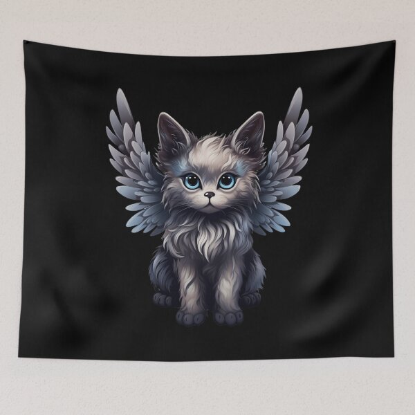 Item preview, Black winged cat designed and sold by bubblyrainbow.