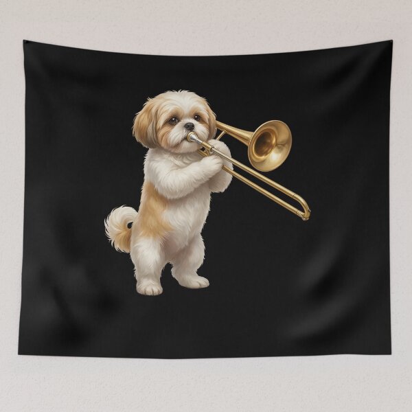 Item preview, Shih Tzu Playing Trombone Player Trombonist Dog Lover designed and sold by DoodleTortle.