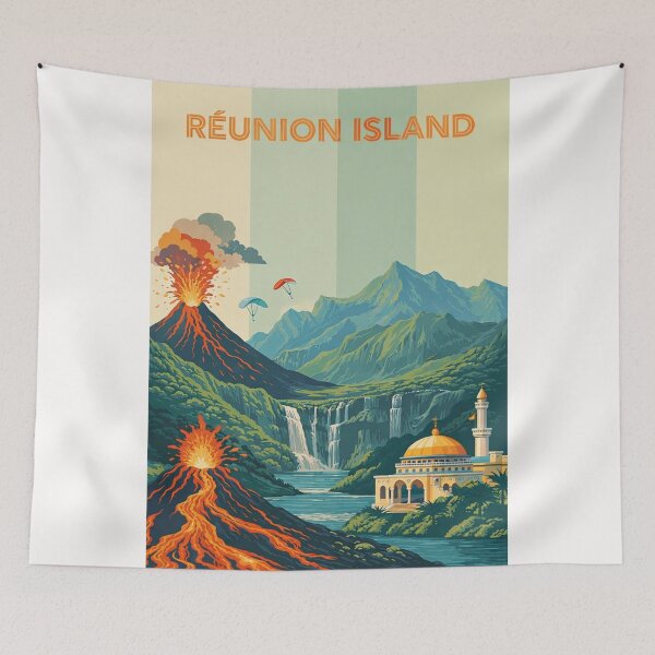 Item preview, Réunion Island Piton de la Fournaise Retro Travel designed and sold by Places On Earth.