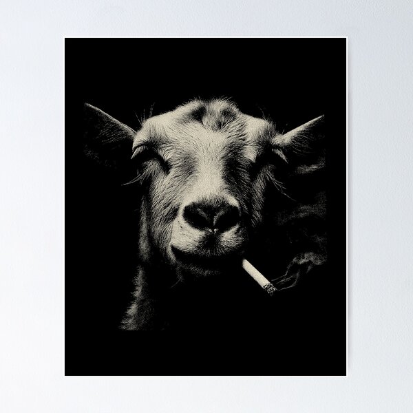 goat cigarette Smoking Goat Face Low Key Art Poster