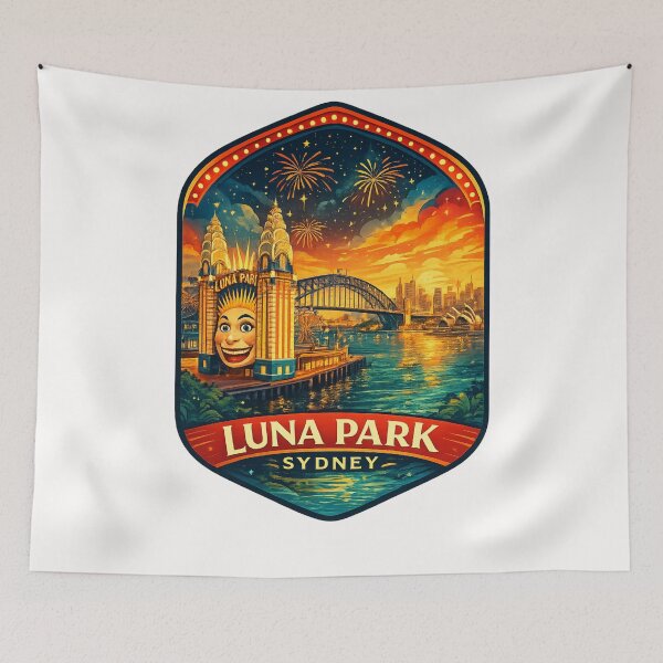 Item preview, Luna Park Sydney Night Skyline with Sydney Harbour Bridge and Sydney Opera House Fireworks designed and sold by Places On Earth.