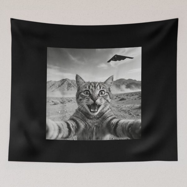 Item preview, Funny Cat Selfie With Stealth Bomber UFO Vintage Meme  designed and sold by mai-risingpath.