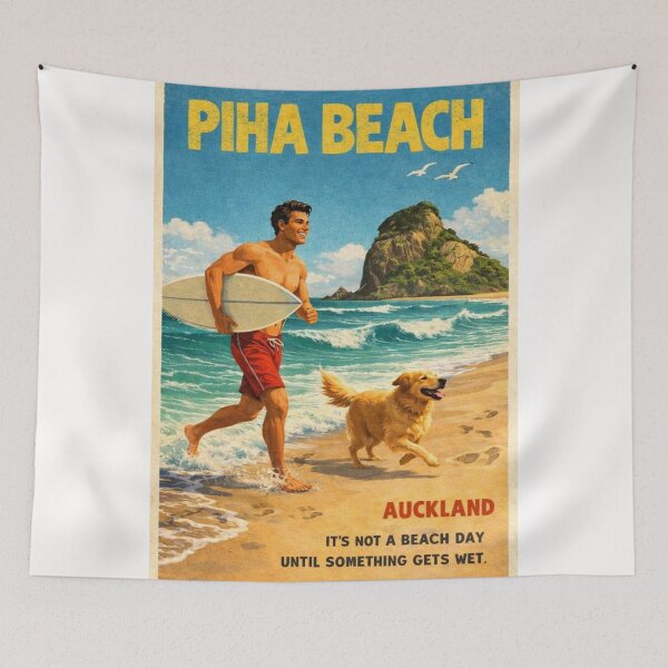 Item preview, Piha Beach Auckland with Lion Rock on the Tasman Sea designed and sold by Places On Earth.