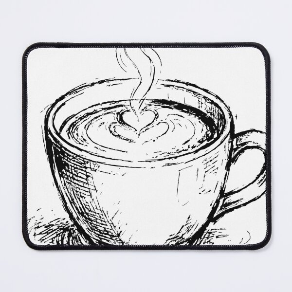 Item preview,  Hand-drawn pencil sketch of a steaming coffee cup with a latte-art heart and soft shadow on white paper, conveying warmth, comfort, creativity and a relaxed café morning mood designed and sold by Dejbar.