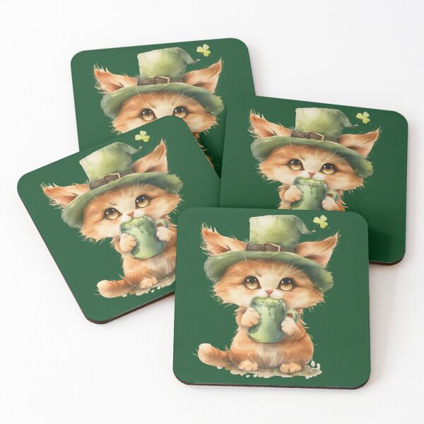 Item preview, Cute Ginger Cat Drinking Green Beer – St Patrick’s Day Lucky Cat designed and sold by Erika Kaisersot.