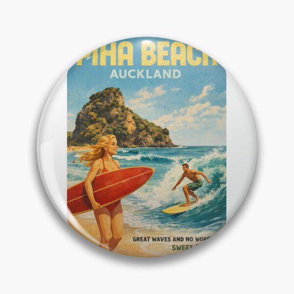 Item preview, Piha Beach Auckland Surf Scene with Lion Rock and Tasman Sea Swells designed and sold by Aryabek.