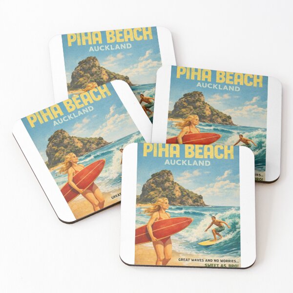 Item preview, Piha Beach Auckland Surf Scene with Lion Rock and Tasman Sea Swells designed and sold by Aryabek.
