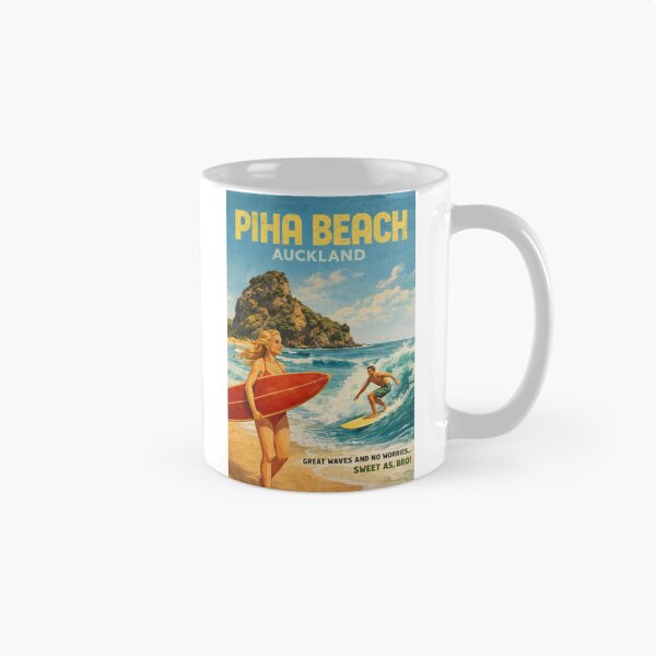 Item preview, Piha Beach Auckland Surf Scene with Lion Rock and Tasman Sea Swells designed and sold by Aryabek.