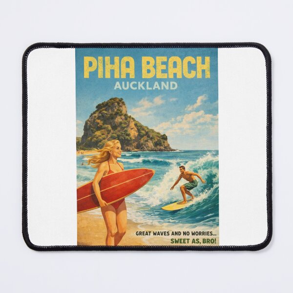 Item preview, Piha Beach Auckland Surf Scene with Lion Rock and Tasman Sea Swells designed and sold by Aryabek.