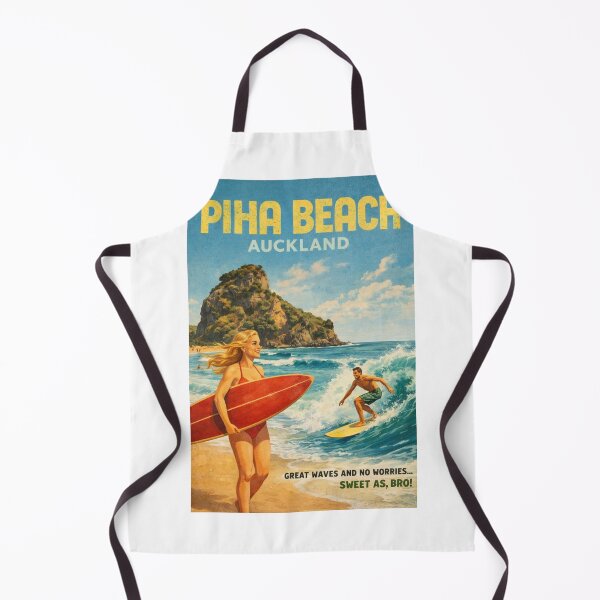 Item preview, Piha Beach Auckland Surf Scene with Lion Rock and Tasman Sea Swells designed and sold by Aryabek.